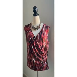 Calvin Klein Multicolor Print Faux-Wrap Sleeveless Shirt Blouse Top Plus Size 1X